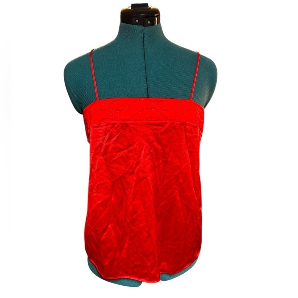 Vintage JCPENNY Nylon Camisole Slip Tank Top Small Red  Square Neck Made in